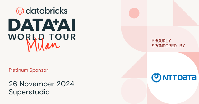 NTT DATA Italia (@nttdata_it) on Twitter photo Saremo a Data + AI World Tour di <a href="/databricks/">Databricks</a>!
Vieni a trovarci al nostro stand per approfondire l'uso dell'AI nell'analisi e Governance dei dati.
Scopri di più e registrati 👇
dataaisummit.databricks.com/flow/db/wt24mx… Saremo a Data + AI World Tour di <a href="/databricks/">Databricks</a>!
Vieni a trovarci al nostro stand per approfondire l'uso dell'AI nell'analisi e Governance dei dati.
Scopri di più e registrati 👇
dataaisummit.databricks.com/flow/db/wt24mx…