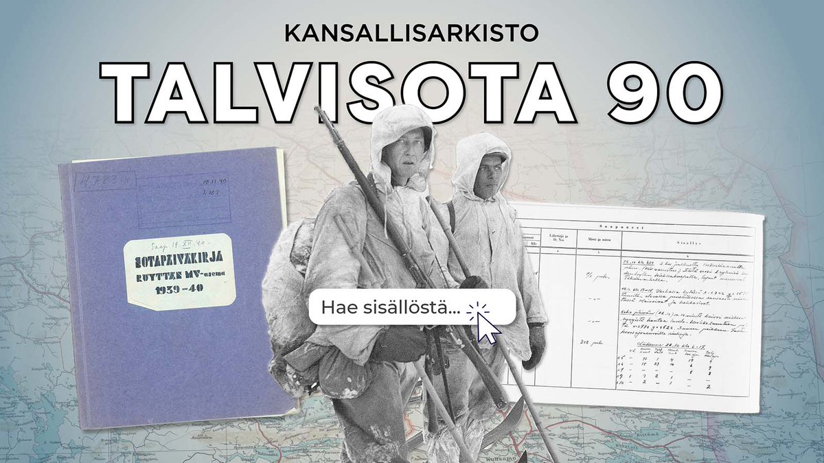 Kansallisarkist's tweet photo. Kansallisarkisto käynnistää Talvisota 90 vuotta -hankkeen. 

Aiomme tehdä digitoinnin ja sisällöntunnistuksen avulla #talvisota-aineistoista saavutettavia ja helposti hyödynnettäviä. Kyse on 1,5 hyllykilometrin aineistokokonaisuudesta. https://t.co/po65gNnNMv https://t.co/ApiqVah386