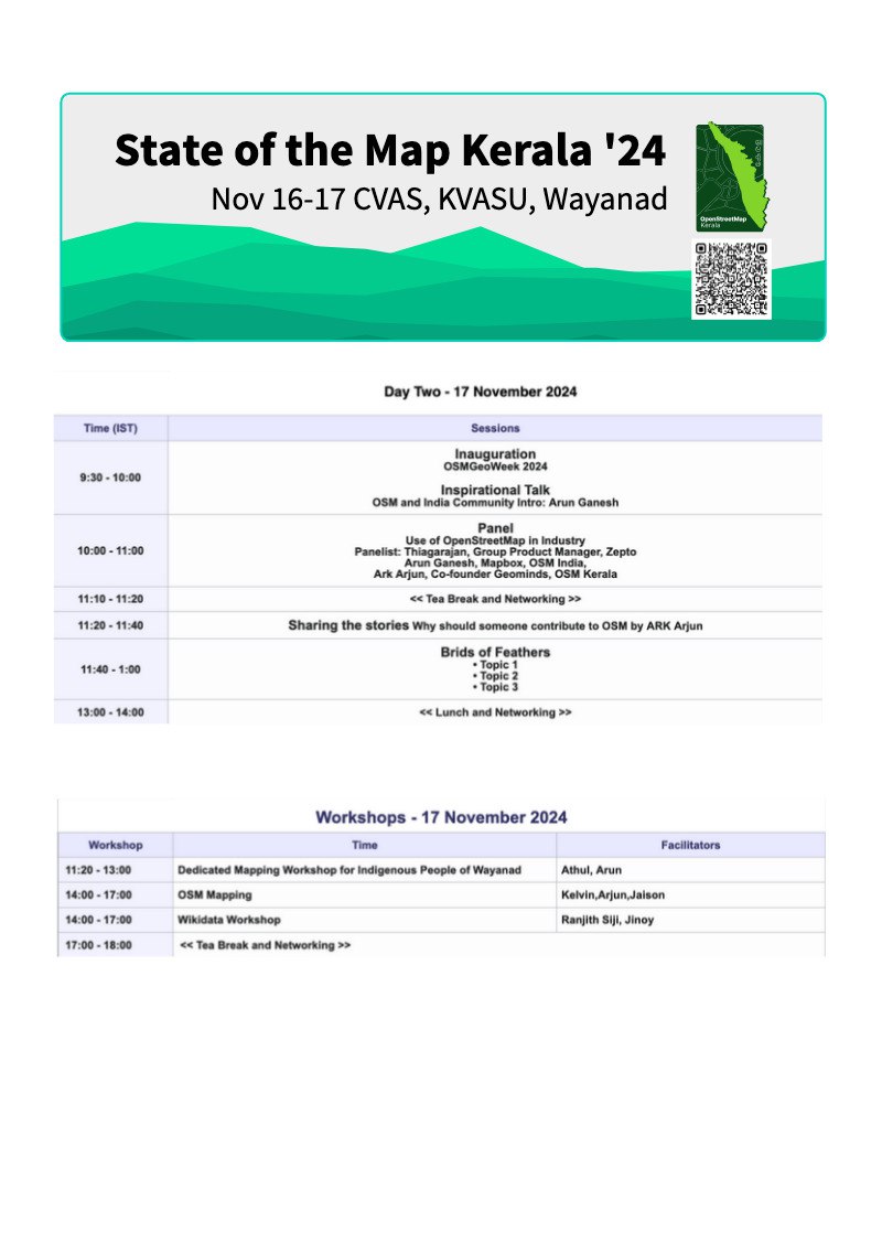 Manoj Karingamadathil (@manojkmohan) on Twitter photo <a href="/sotm/">State of the Map</a> Kerala 2024 Program Shedule is out wiki.openstreetmap.org/wiki/State_of_…
<a href="/openstreetmap/">OpenStreetMap</a> <a href="/opendatakerala/">OpenDataKerala</a> <a href="/osm_in/">OpenStreetMap India</a> <a href="/Sahya_org/">Sahya Foundation</a> <a href="/geominds/">Geominds</a>
#SotmKerala24 <a href="/sotm/">State of the Map</a> Kerala 2024 Program Shedule is out wiki.openstreetmap.org/wiki/State_of_…
<a href="/openstreetmap/">OpenStreetMap</a> <a href="/opendatakerala/">OpenDataKerala</a> <a href="/osm_in/">OpenStreetMap India</a> <a href="/Sahya_org/">Sahya Foundation</a> <a href="/geominds/">Geominds</a>
#SotmKerala24