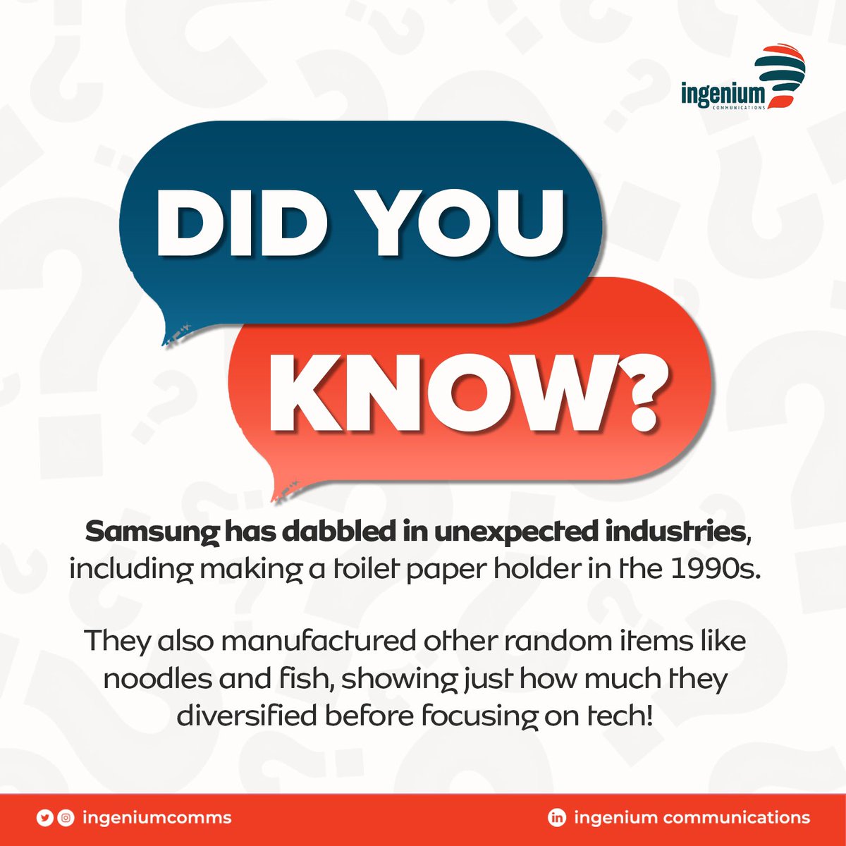 ingeniumcomms's tweet photo. Funny to think Samsung’s journey began with groceries, not gadgets. This is a reminder that every big dream starts with a little step!

#IngeniumComms
#Makingideashappen
#FunFact https://t.co/8mRYrEqGbB