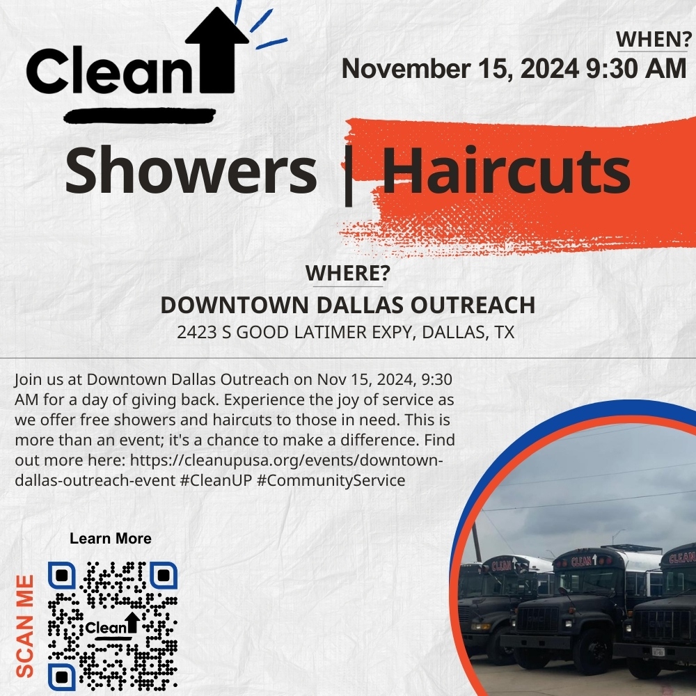 Join us at Downtown Dallas Outreach on Nov 15, 2024, 9:30 AM for a day of giving back. Experience the joy of service as we offer free showers and haircuts to those in need. This is more than an event; it's a chance to make a difference. Find out more he... cleanupusa.org/events/downtow…