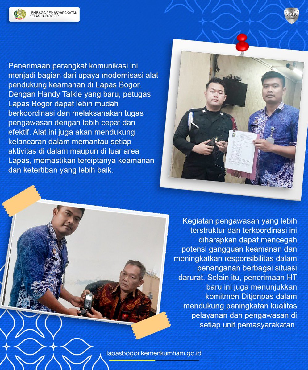 Dengan peralatan baru ini, pengawasan jadi lebih maksimal, demi terciptanya ketertiban dan keamanan yang top!

#KemenkumhamRI #KemenkumhamJabar #Masjuno #DitjenPas #Pemasyarakatan #Jabar #Bogor #fyp #LapasBogorPastiWBBM #Indonesia #Viral