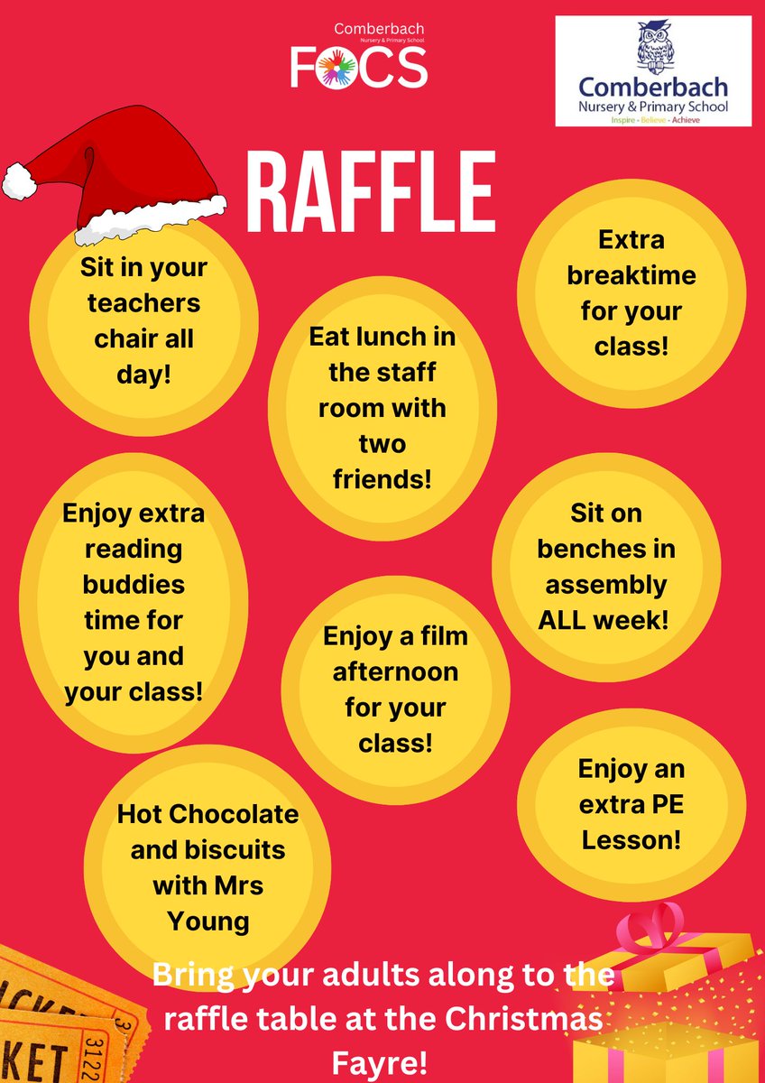 Returning to the Christmas Fayre on 8th December! Come along for a chance to win an extra treat in school! @ComberbachNPS @ComberbachMrsY