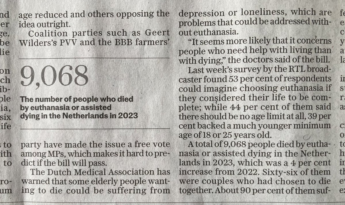 DavidAltonHL's tweet photo. Euthanasia: Careful what you wish for. Dutch consider further extension of euthanasia laws to anyone over 75. Meanwhile seniorUK Judge says UK Bill is “profoundly unsatisfactory”  “Lamentably short of adequate safeguards.”Care not Kill. @Keir_Starmer @wesstreeting @RachaelMaskell https://t.co/TH8epITUF8