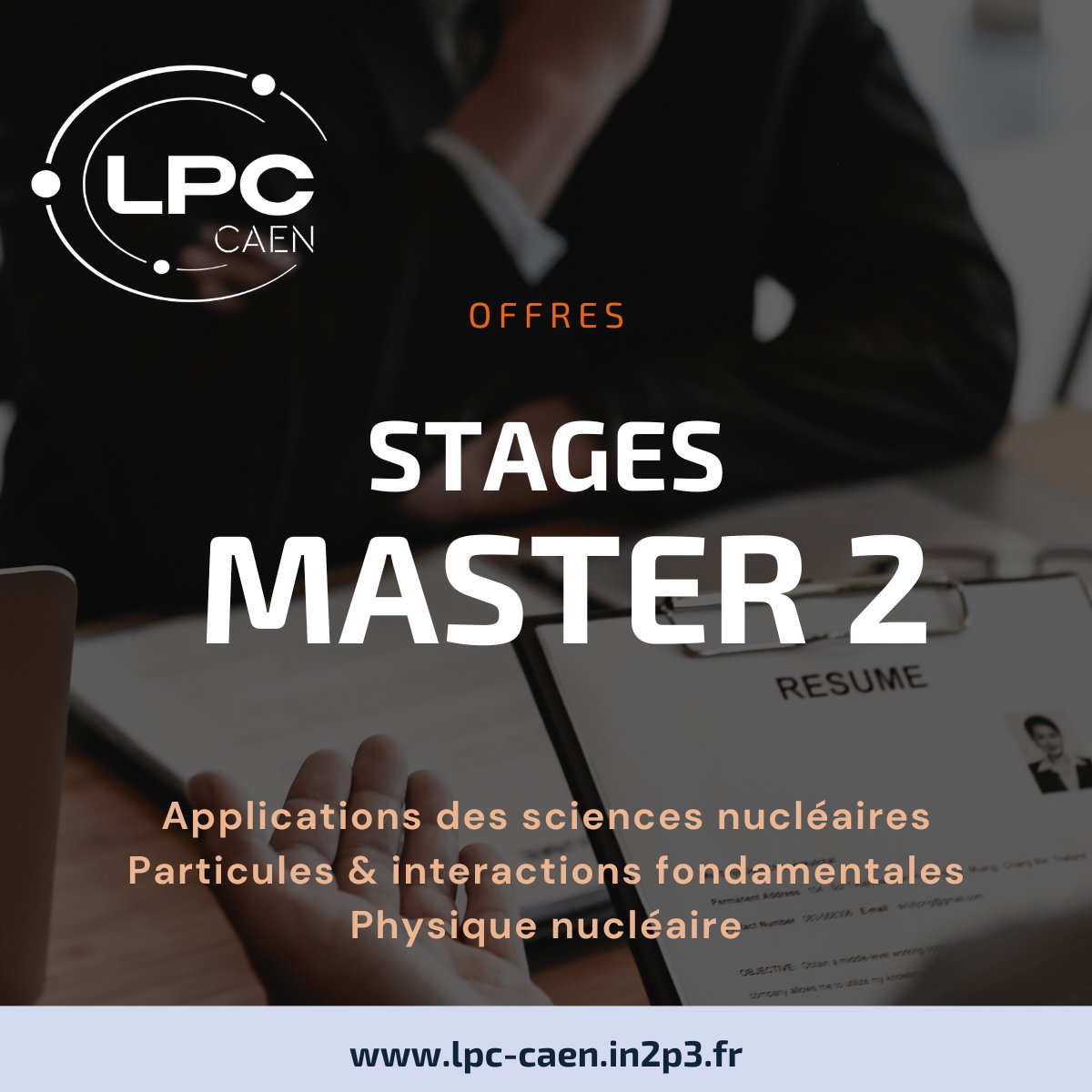LPC_CAEN's tweet image. 🚀 Nos offres de stages MASTER 2 sont en lignes !
En physique nucléaire, particules et interactions fondamentales et en applications des sciences nucléaires.
Toutes les informations ici 👉lpc-caen.in2p3.fr/enseignement/e…
@Universite_Caen @CNRS_IN2P3 @ENSICAEN
#stage #Master