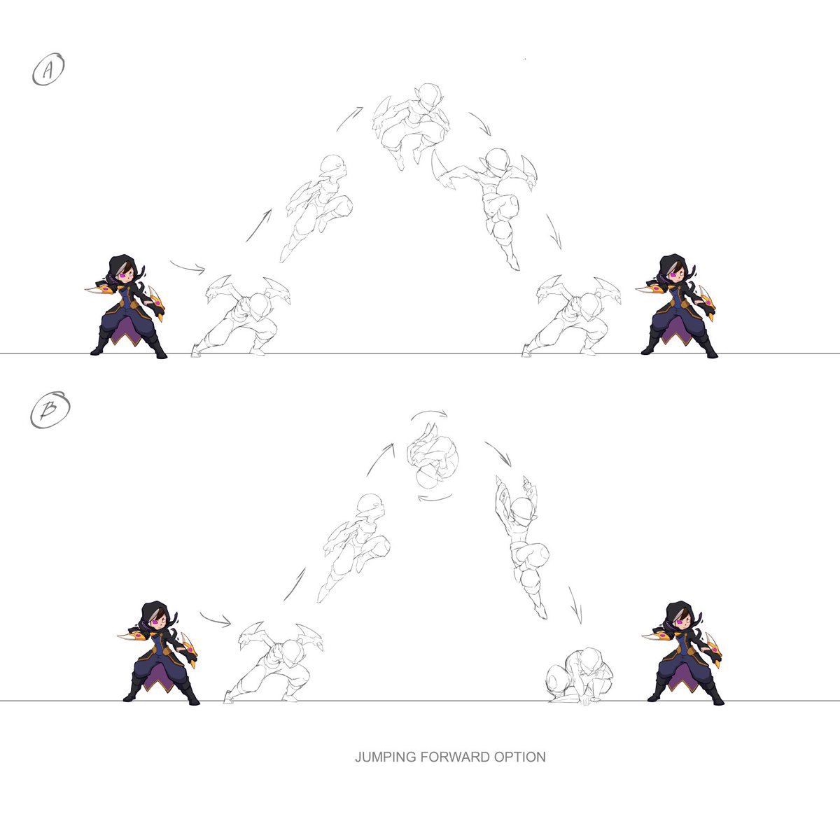 FallenTearGame's tweet photo. Our team is having a blast with this poll and we need your help! Which Ravn Jumping Forward animation would you like to see in-game?

Be our tie-breaker! Drop your vote in the comments and let us know! 👇
#GameDev #IndieGame #Metroidvania #Feedbackfriday https://t.co/BQcKG7VBzh