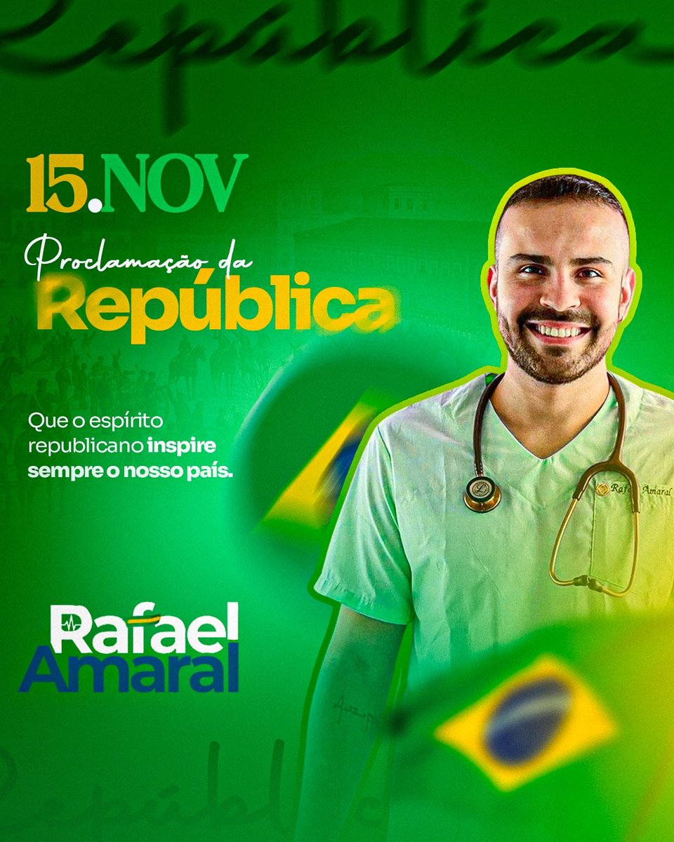 RafaeldoAC's tweet photo. Hoje celebramos a Proclamação da República, um marco de transformação e independência para o nosso país. 💚💛

Que o espírito republicano continue a inspirar mudanças positivas e um futuro melhor para todos os brasileiros. 🇧🇷

#ProclamaçãoDaRepública #Brasil #OrgulhoNacional https://t.co/sCzjas1q8Z