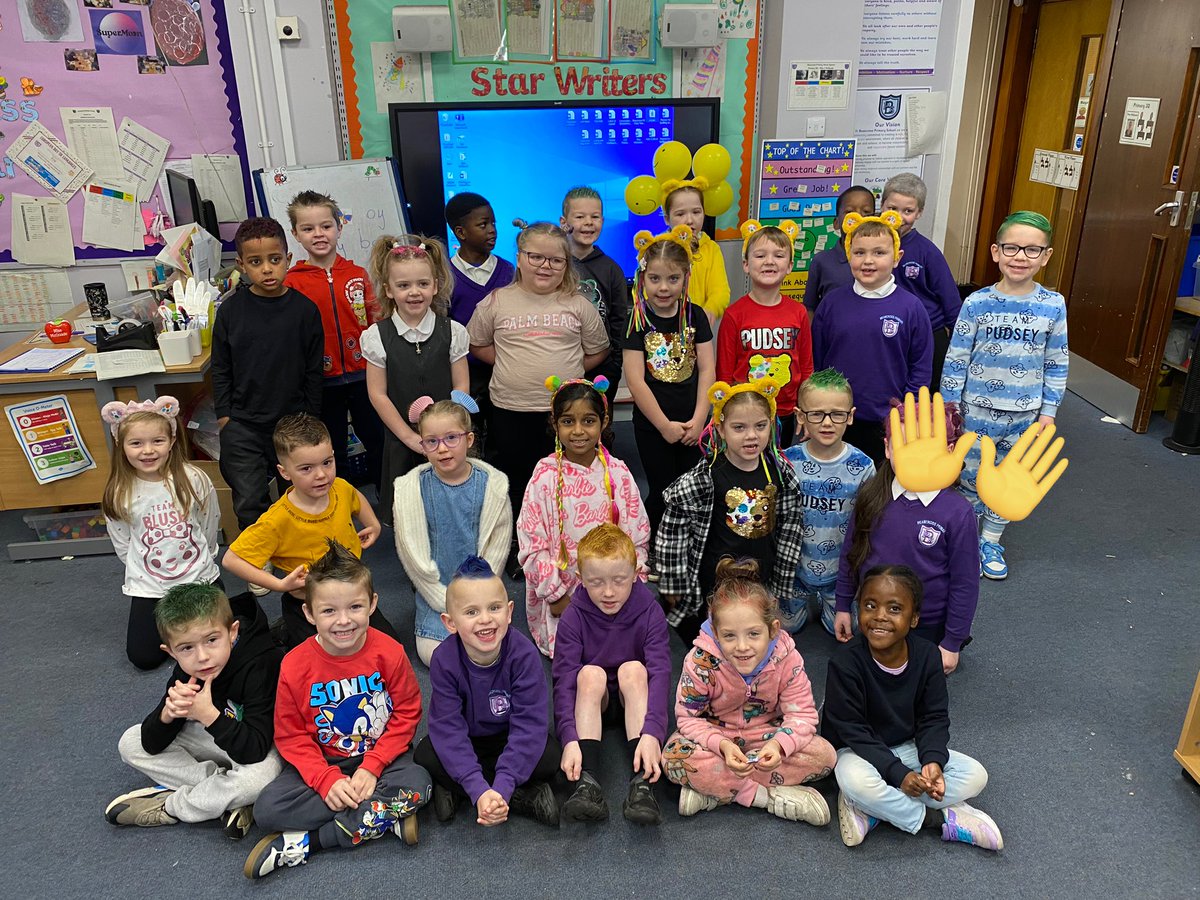 What a superb effort for our Crazy Hair Day for #ChildrenInNeed well done everyone and thanks for your donations! 🐻💛
