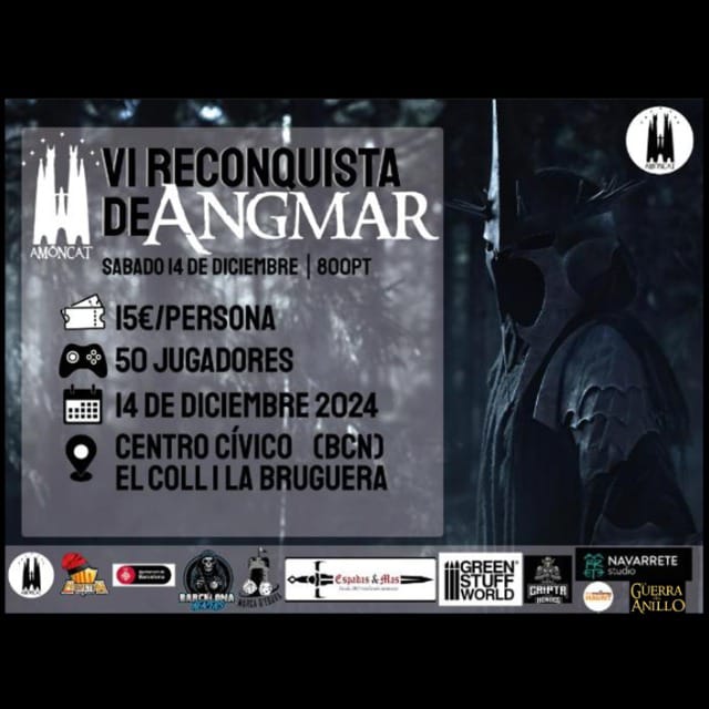 El día 14 de diciembre en el CC El Coll, nueva edición del torneo La Reconquista de Angmar.

¡Os esperamos!

<a href="/GuerraDelAnillo/">La Guerra del Anillo</a> 
#mesbg #esdla #mesbgtournament