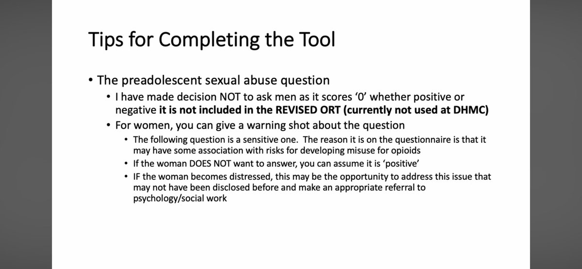 ibdgirl76's tweet photo. #OpioidRiskTool #NeverSayYes #AlwaysSayNo The fact that no women’s groups seem to care about this makes me sick to my stomach. People love to talk about standing up for marginalized people, yet no one seems to care when it has to do with women in healthcare unless it has to do with substance use disorder it seems. I plan on making a video about this later, but this is Dartmouth and they talk about implementing precautions for prescribing . Watch her say that they use the original opioid risk tool, including the sexual abuse question even though it’s been updated and she acknowledges it. This is implemented in their electronic health record system to only ask women and penalize women. And then that means they get an increased amount of other precautions, such as drug screens and pill counts . In this electronic health system if you have a four or more on the opioid risk tool, you are flagged for higher risk mitigation strategies . So that means if you’re between the ages of 18 and 45 and you were sexually abused and you’re a woman then you’re penalized. She also says if a woman doesn’t want to answer, they assume it’s yes. Implementing Universal Precautions for Opioid Prescribing Palliative Car... https://t.co/iebdzrwK5Y via @YouTube