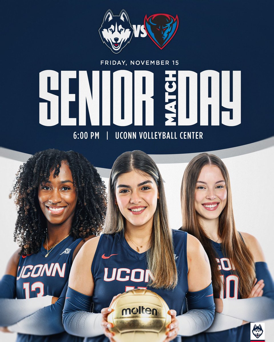 Senior Night at the UVC 🎓

🆚: DePaul 
⏱️: 6:00 PM
📺: Flo Sports
🎟️: uconnhuskies.evenue.net/events/VB
📊: stats.statbroadcast.com/mobile/?id=537…