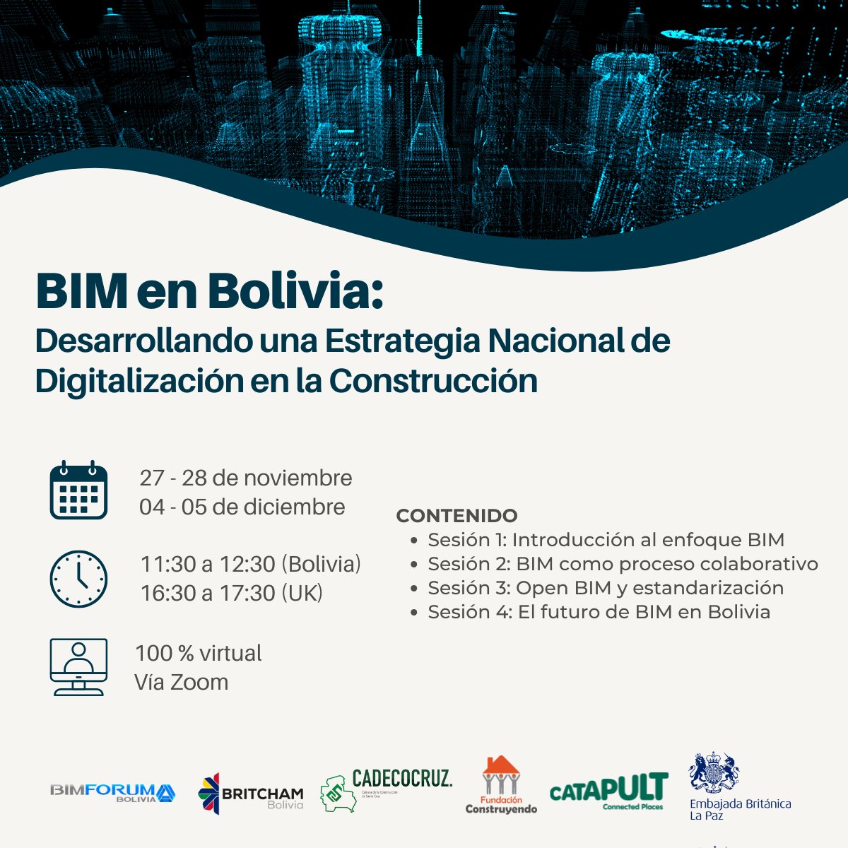 BimforumBo's tweet photo. ¡Únete a nuestro Webinar: "¿Cómo el BIM transforma la Industria de la Construcción?"!
🔍 Fecha: 27 - 28 noviembre y 04 - 05 diciembre
🕒 Hora: 11:30 a 12:30 Ingreso Libre
🔗 https://t.co/gY8pB3EE5F
📲 Consultas: 755 01355 / 75572002 https://t.co/0q2SZoww8J