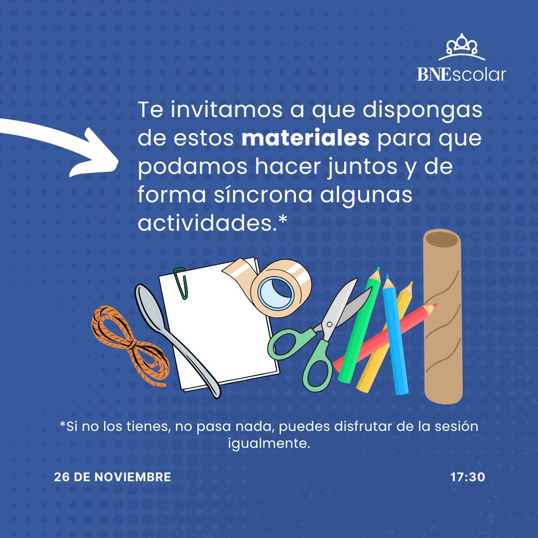 ¡Descubre el potencial educativo de BNEscolar! Este 26 de noviembre, a las 17:30, te invitamos a una sesión en línea donde exploraremos actividades interactivas y aprenderemos a sacar el máximo provecho de los recursos patrimoniales de la @BNE_Biblioteca. 🌍✨