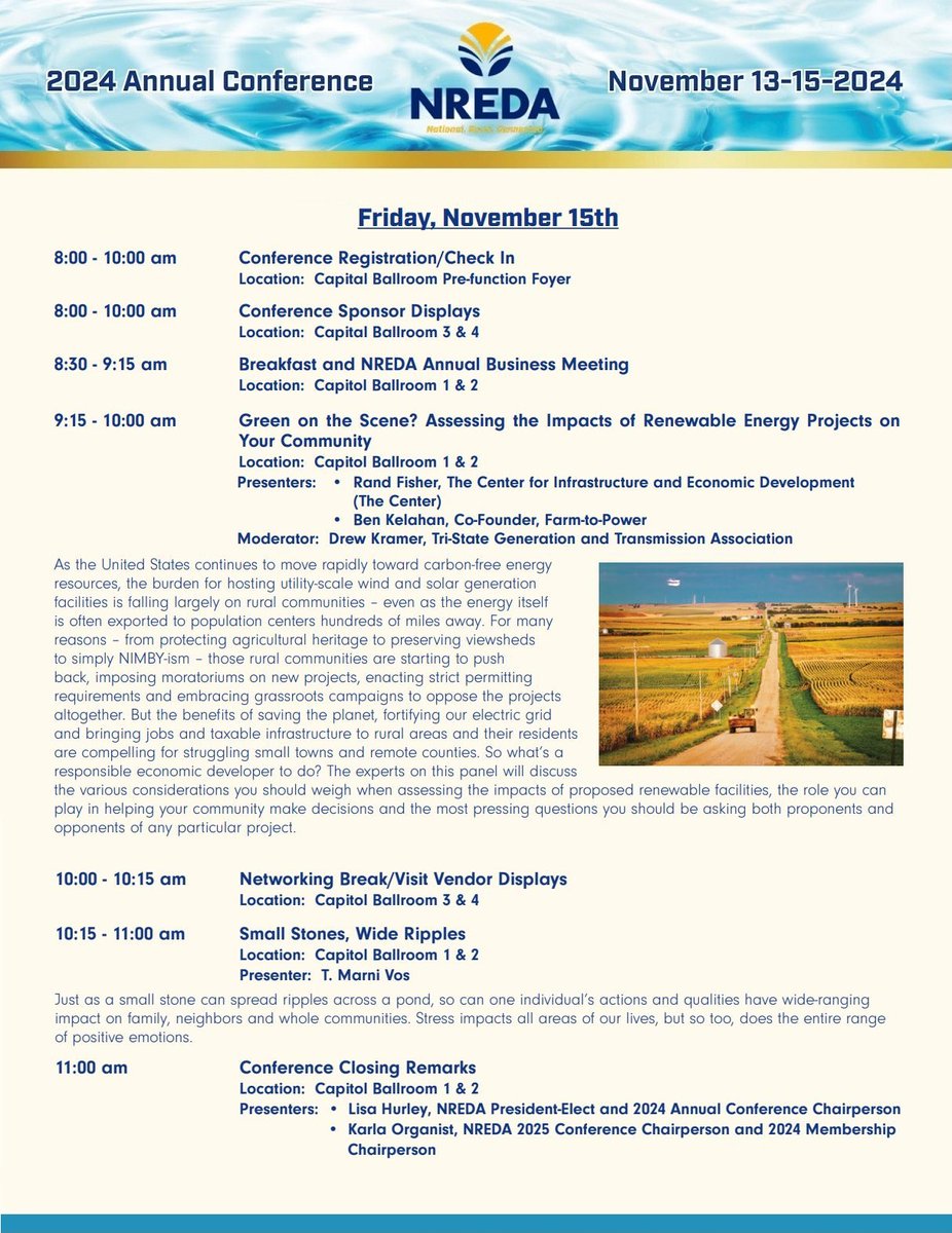 Wow, Day 3 already?! It's the final day of the NREDA Annual Conference. Thank you for joining us!

⭐ Please use #ruralproud when posting your conference social media posts.

#NREDATakesOmaha #NREDA #AnnualConference #EconomicDevelopment