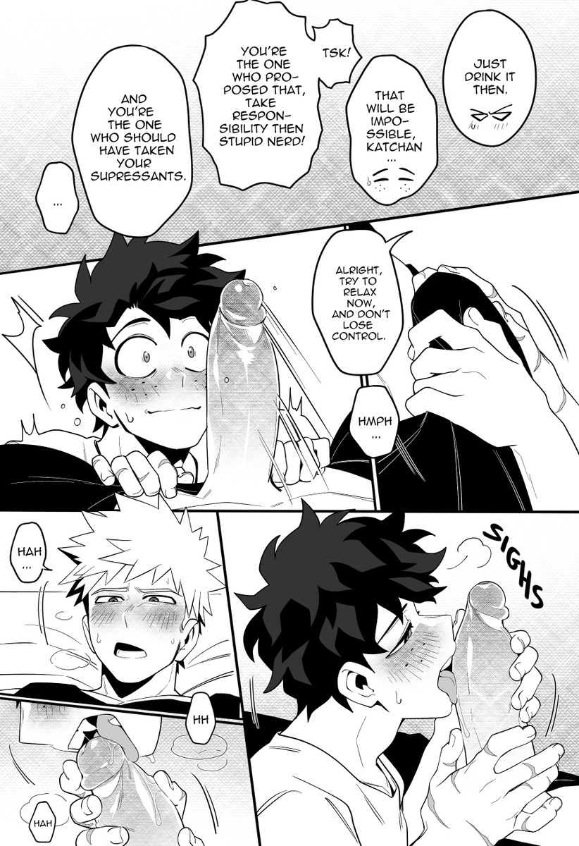 kyosein's tweet photo. Opposite situation with Omega!Deku in the way to help Alpha!Bakugo with his rut...  🧡💚🔞 https://t.co/XLmjWG25Vn