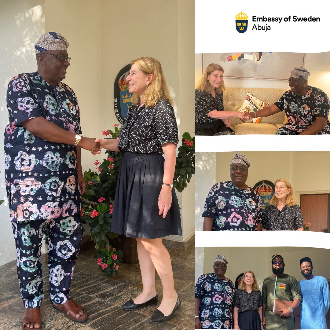 Earlier this week <a href="/SWEambNigeria/">Annika Hahn-Englund</a> hosted Osun State’s Honourable Commissioner for Commerce &amp; Industry, Rev. Bunmi Jenyo at her residence.

During the meeting, the Commissioner outlined Osun state’s ambition to foster economic exchange between Sweden &amp; Osun state.
#SwedenInNigeria