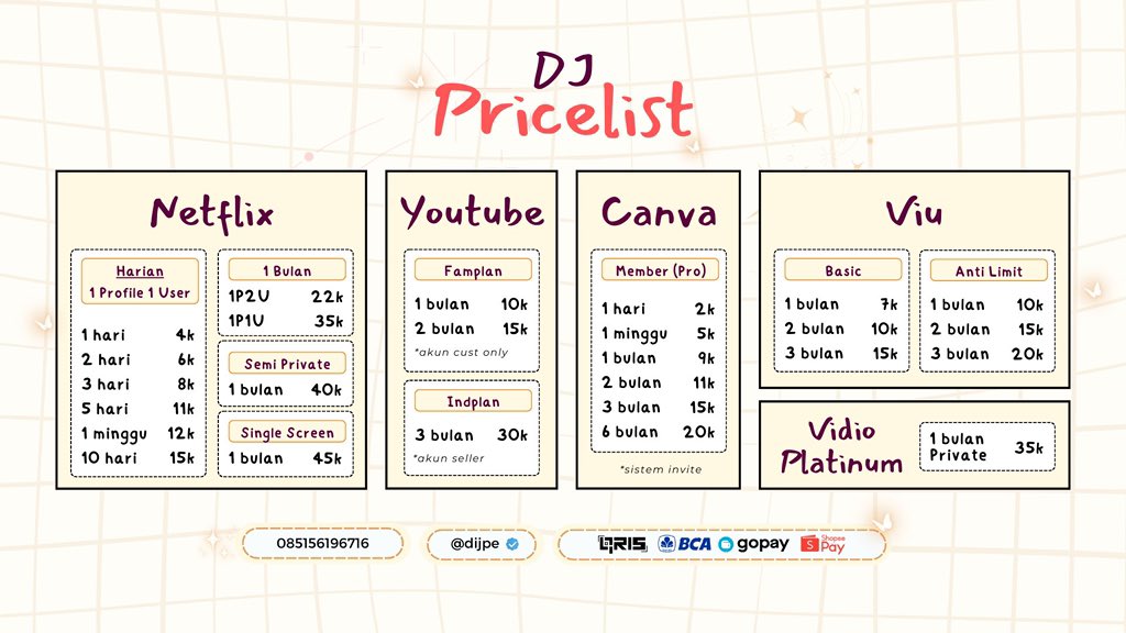 OPEN WTS WTB JUAL BELI ORDER SEWA READY AKUN NETFLIX CANVA VIU YOUTUBE PREMIUM HARIAN SEBULAN MURAH 💘  #zonauang 

☎️ : s.id/chatDJ