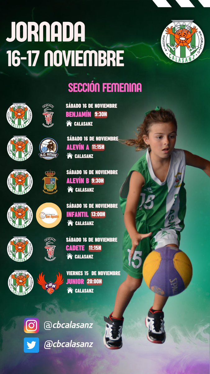 CBCalasanz's tweet photo. Jornada del 16-17 de Noviembre!!! ⛹️‍♂️⛹️‍♀️💚🤍 https://t.co/454UhOyWor