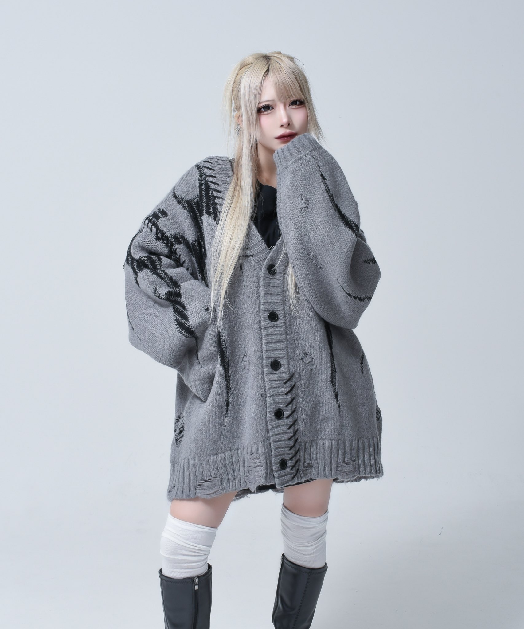 REFLEM/レフレム トライバルニットカーディガン REFLEM/レフレム』トライバルニットカーディガン ブラック