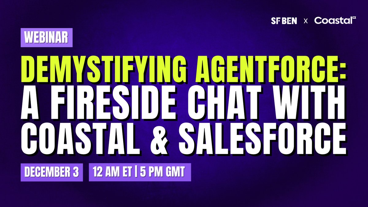 Agentforce is all the ecosystem can talk about, but before you jump straight in, you need to make sure you have a plan. From considerations to use cases, this webinar with Salesforce Ben and Coastal Cloud will supercharge your strategy.

Register now!

lnkd.in/dGkBdG2N