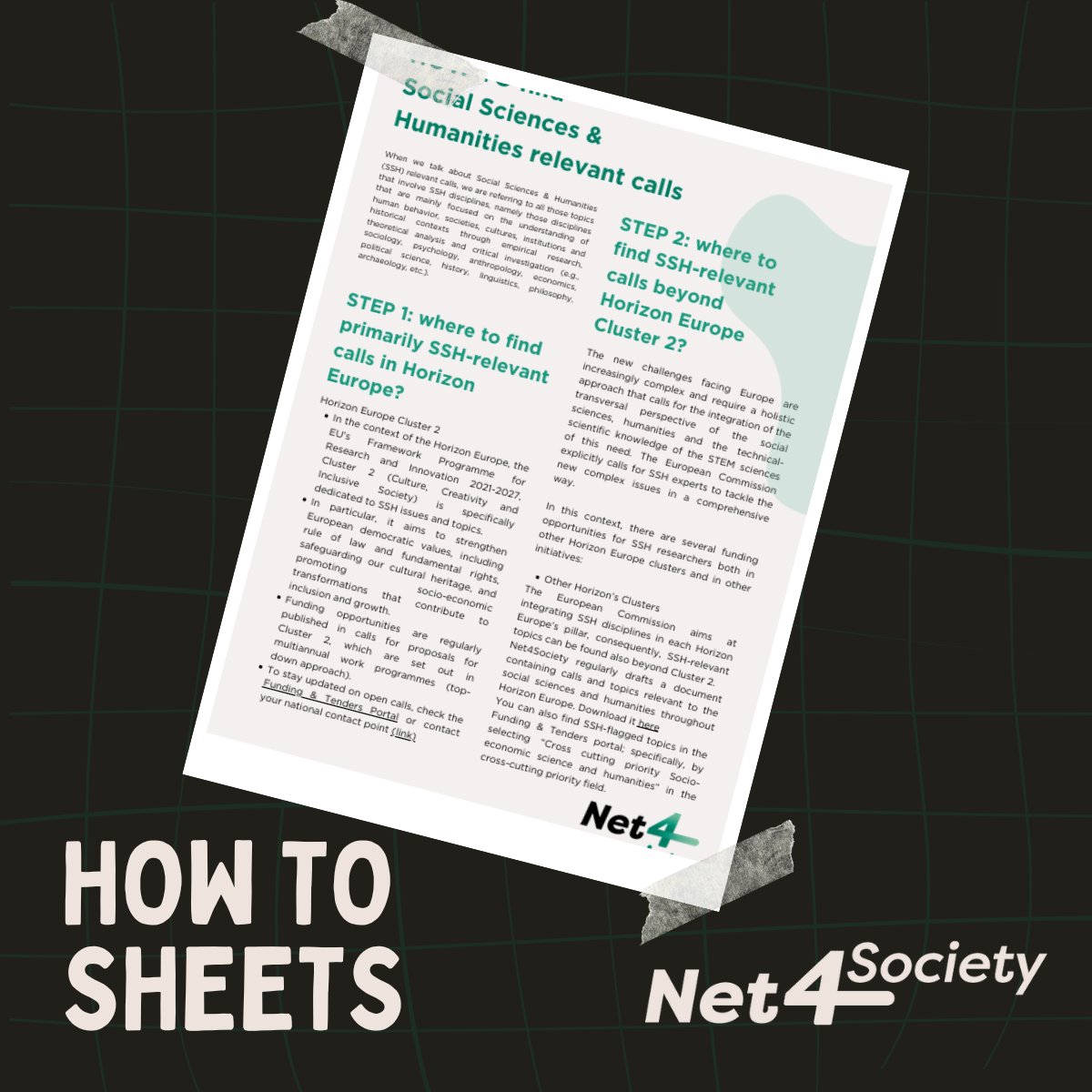 With batch No. 4️⃣ , we come to the end of our short series of HOW TO SHEETS.  

This sheet is dedicated to 

▪️" How to find SSH relevant topics"

#SSHintegration #SSHAintegration

👉horizoneuropencpportal.eu/repository/4a4…