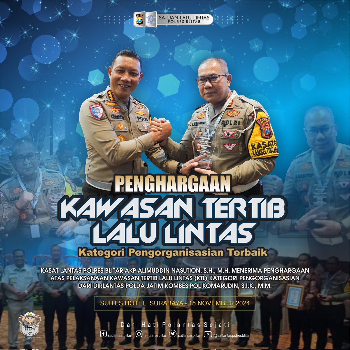 satlantasblitar's tweet photo. Kasat Lantas Polres Blitar AKP Alimuddin Nasution,S.H.,M.H. menerima penghargaan atas pelaksanaan Kawasan Tertib Lalu Lintas (KTL) Kategori Pengorganisasian Dari Dirlantas Polda Jatim Kombes Pol Komarudin, S.I.K., M.M.
#korlantaspolri
#ntmcchannel
#ditlantaspoldajatim https://t.co/l8JvyECdvk
