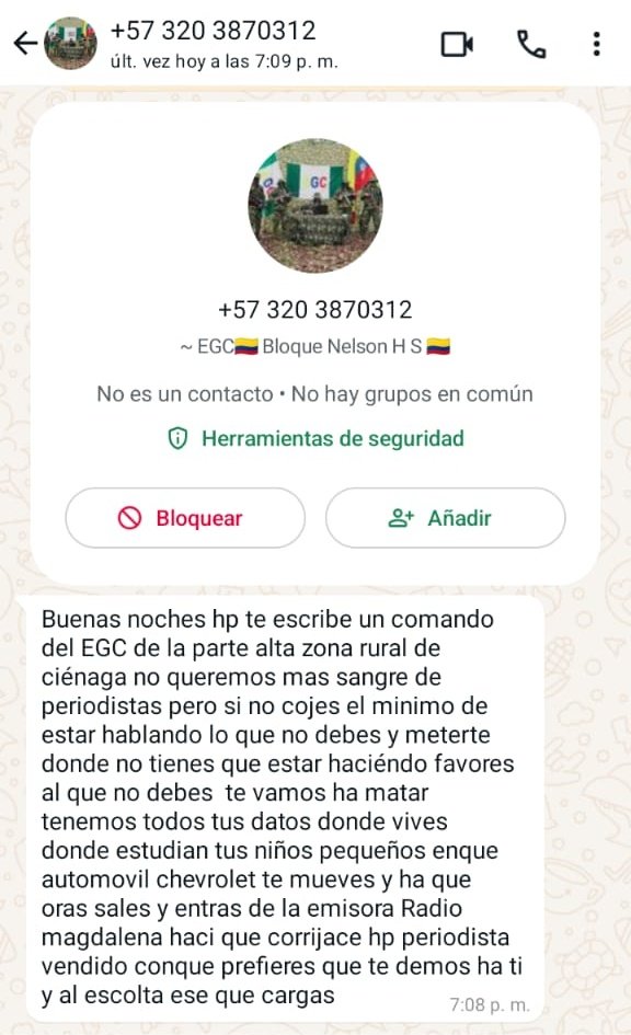 ultimaversion6's tweet photo. #ATENCION| Amenazan al periodista @idinaelferca19 en Santa Marta, solicita al presidente @petrogustavo que no lo dejen solo teme por su vida y la de su familia. @DirectorPolicia @PoliciaColombia @FiscaliaCol @FLIP_org @DefensoriaCol @COL_EJERCITO #ULTIMAVERSION #SantaMarta https://t.co/yeu1l60cpf