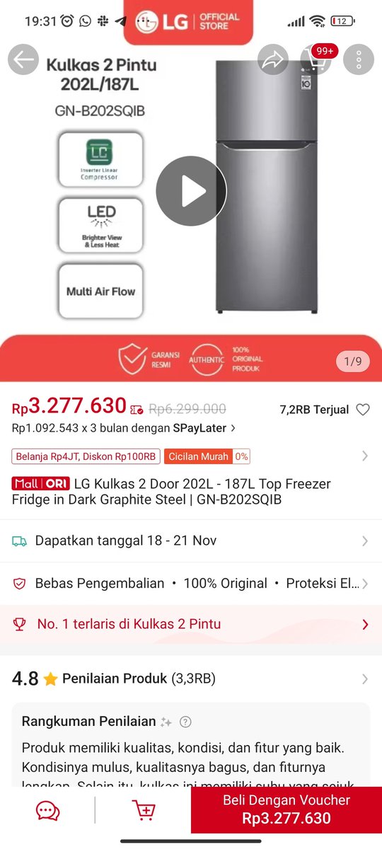 migaga100's tweet photo. Semenetara kalau di retur dan pengajuan baru harganya jadi segini. Trus payment saya yg di event jadi sia sia dong? Ini @ShopeeID dan @lgeindonesia gimana? Ngadain dan join event tp yg dijual produk cacat. Saya bayar untuk produk yang mulus dan berfungsi loh. https://t.co/cInRWC13Et