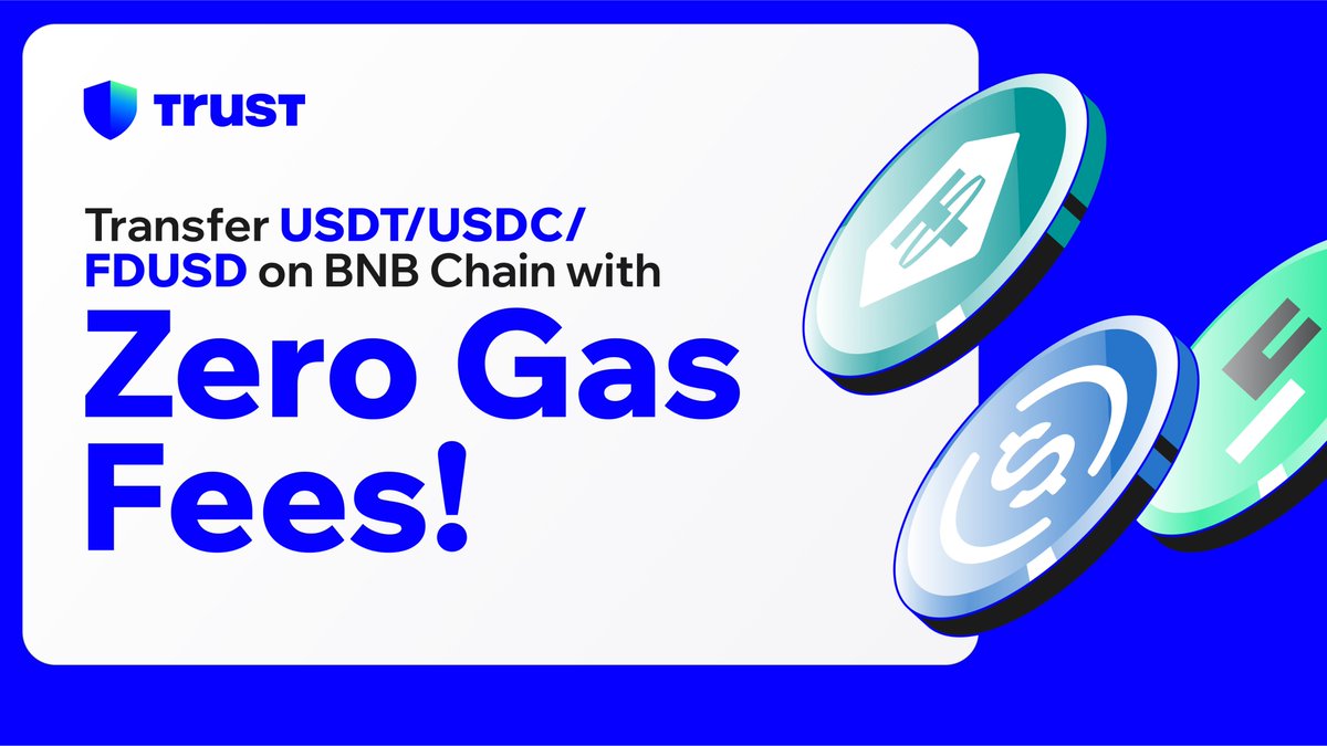 🎉 Enjoy ZERO gas fees on transfers of #USDT, #USDC, and #FDUSD on  @BNBCHAIN! Experience smooth and seamless transfers with #TrustWallet.  Start here👇 https://t.co/vwIeVUsm2q Download the app now 👇  https://t.co/d9AfmbrehY