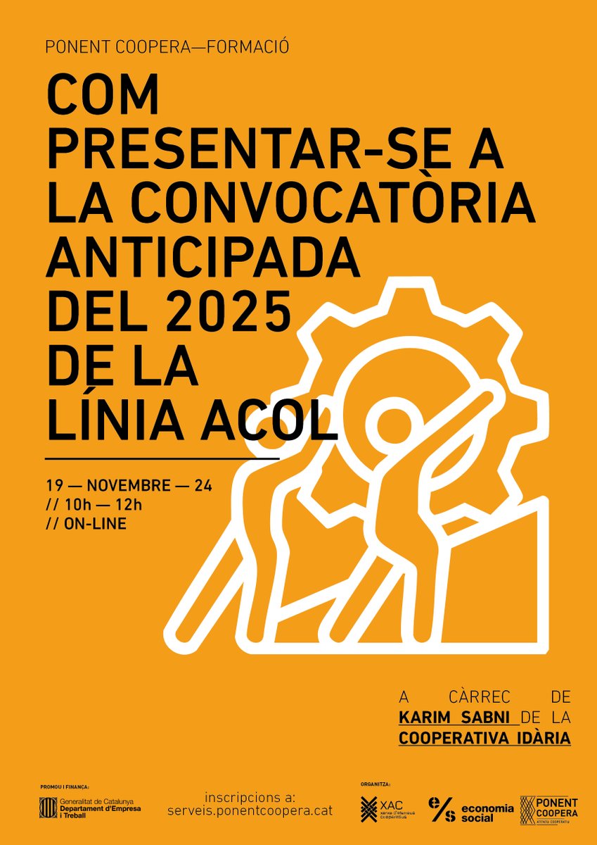 PonentCoopera's tweet photo. 📢 Atenció! Formació per presentar-se a la línia de subvencions #ACOL per a la regularització de persones migrades en situació administrativa irregular!
📆19 de novembre
⌚️A les 10h
💻Formació en línia
✍️Inscripcions a: https://t.co/XEmKxQaSr0 https://t.co/YlEapbemlX