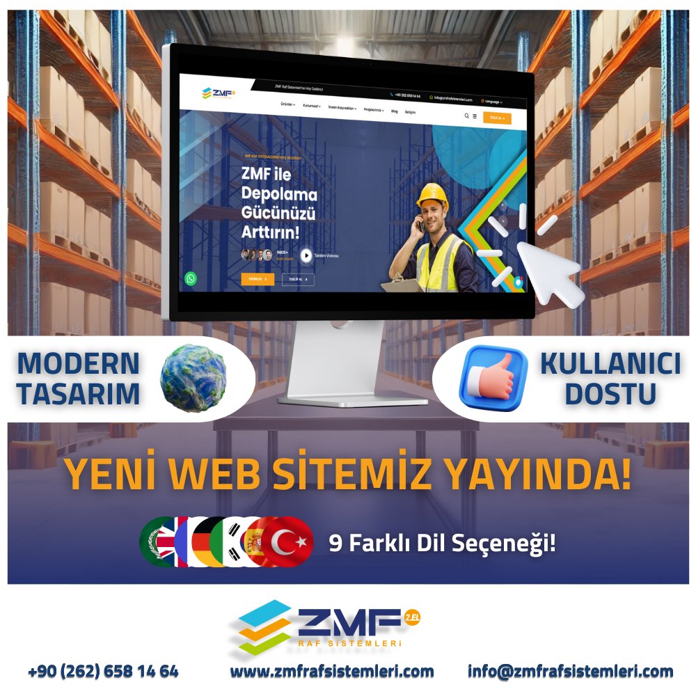 zmfraf's tweet photo. 🌍 Dünya Diliyle Yeni Web Sitemiz Yayında! 🌍

ZMF Raf Sistemleri olarak sektördeki öncü adımlarımıza bir yenisini daha ekledik! Yeni web sitemiz https://t.co/f1uPWO5kuL, 9 farklı dil seçeneğiyle artık yayında. 🌐 https://t.co/Agi5GrPWER