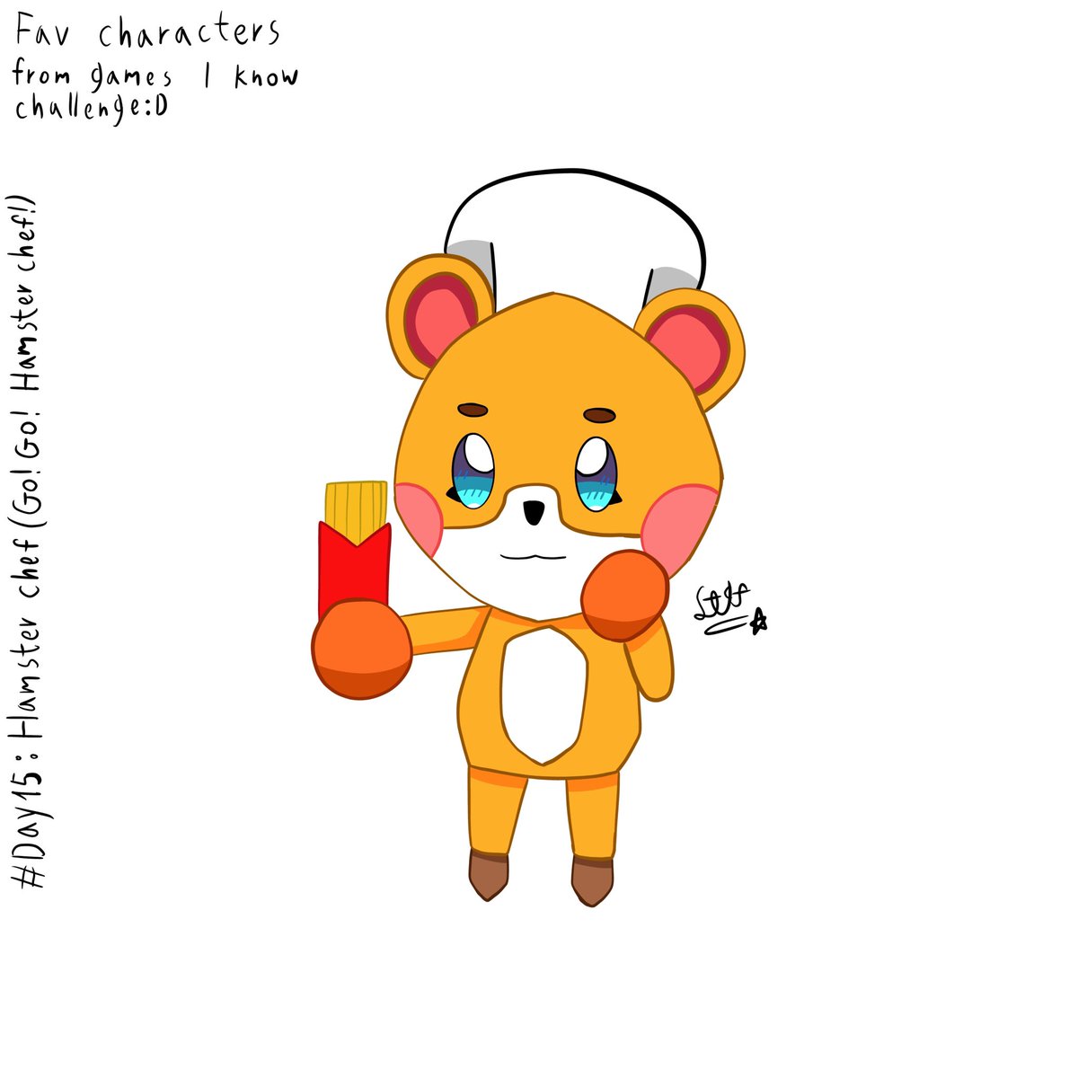 Willvilastory's tweet photo. [Drawing challenge]
Fav characters from games I know (30 days)
Day 15 : Hamster Chef (from Go! Go! Hamster chef!)

#gogohamsterchef #art #digitalart #fanart https://t.co/QTLuGKiZHH