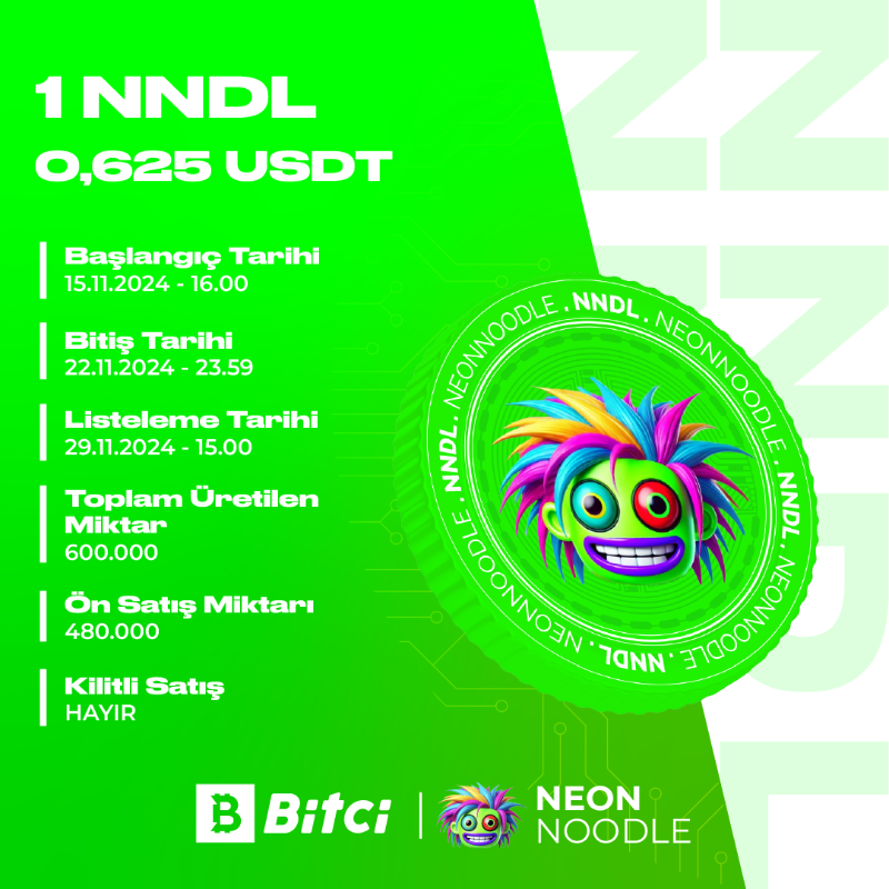 safebitcom's tweet photo. 📢Yeni Ön Satış!

Solana ağında üretilen Neon Noodle (NNDL) ön satışı Bitci'de başladı!

  💰 1 $NNDL Neon Noodle 0.625 USDT'den satışa sunulacaktır.

🔒 Satışlar kilitsiz olarak gerçekleştirilecektir.

🔸 Ön satış 22 Kasım saat 23.59'da sona erecektir.