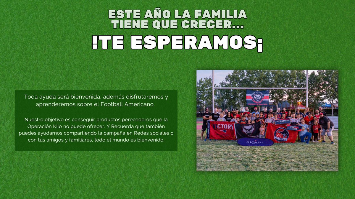 PatriotsMadrid's tweet photo. No solo se trata del #football, sino de hacer algo bueno.
Este 16 de noviembre, únete a nosotros y a @WOLVERINES_AF para apoyar la Asociación Comedor La Casita.
Cada aportación cuenta. ❤️
🏈¡OS ESPERAMOS!🏈
#PatriotsMadrid #WolverinesSolidarios #NEPats @patriotsespanol #NFL https://t.co/o43uebRKdu