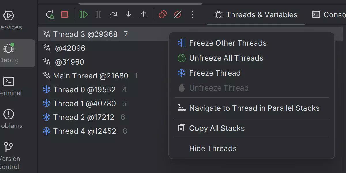 JetBrainsRider's tweet photo. Debugging race conditions? 🏎️ Rider 2024.3 lets you freeze individual threads mid-session, so you can resolve those mysterious timing issues.

Learn about other updates in this release: https://t.co/yYoy2XNQuP https://t.co/sTOFtubCFb