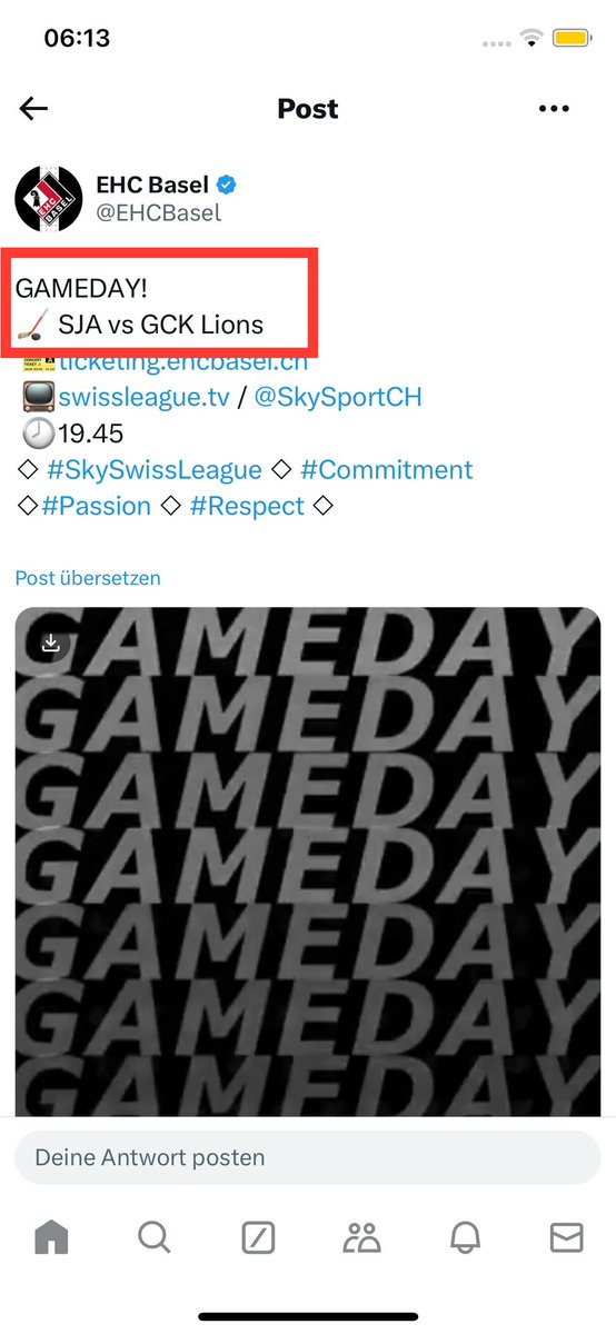 R_I_A_BS's tweet photo. Rätsel des Tages: Wer spielt heute gegen die GCK Lions? @EHCBasel Bis heute Abend auf @SwissLeagueOff https://t.co/ihlqoCZdlu