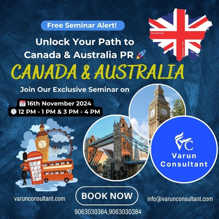 VarunConslt0502's tweet photo. 🌍 Free Seminar Alert! 
Unlock Your Path to Canada &amp; Australia PR 
📅 16th November 2024
🕛 12 PM - 1PM &amp; 3PM - 4PM
This seminar is perfect for anyone looking to kickstart their journey to permanent residency in Canada or Australia. Get all your questions answered by our experts! https://t.co/xmdhzSYx7w