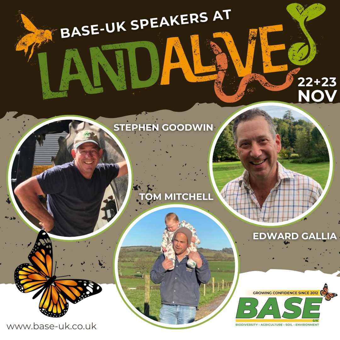 baseuk's tweet photo. Our BASE-UK members are speaking at the @LandAliveSW Conference 22 & 23 Nov.
Stephen, Ed Gallia & Tom Mitchell will host a breakout session on starting your regenerative farming journey with practical advice & expertise.
Don’t miss it!🌾https://t.co/kGeIPoE5jU
#LandAlive https://t.co/ukckLTT5gG