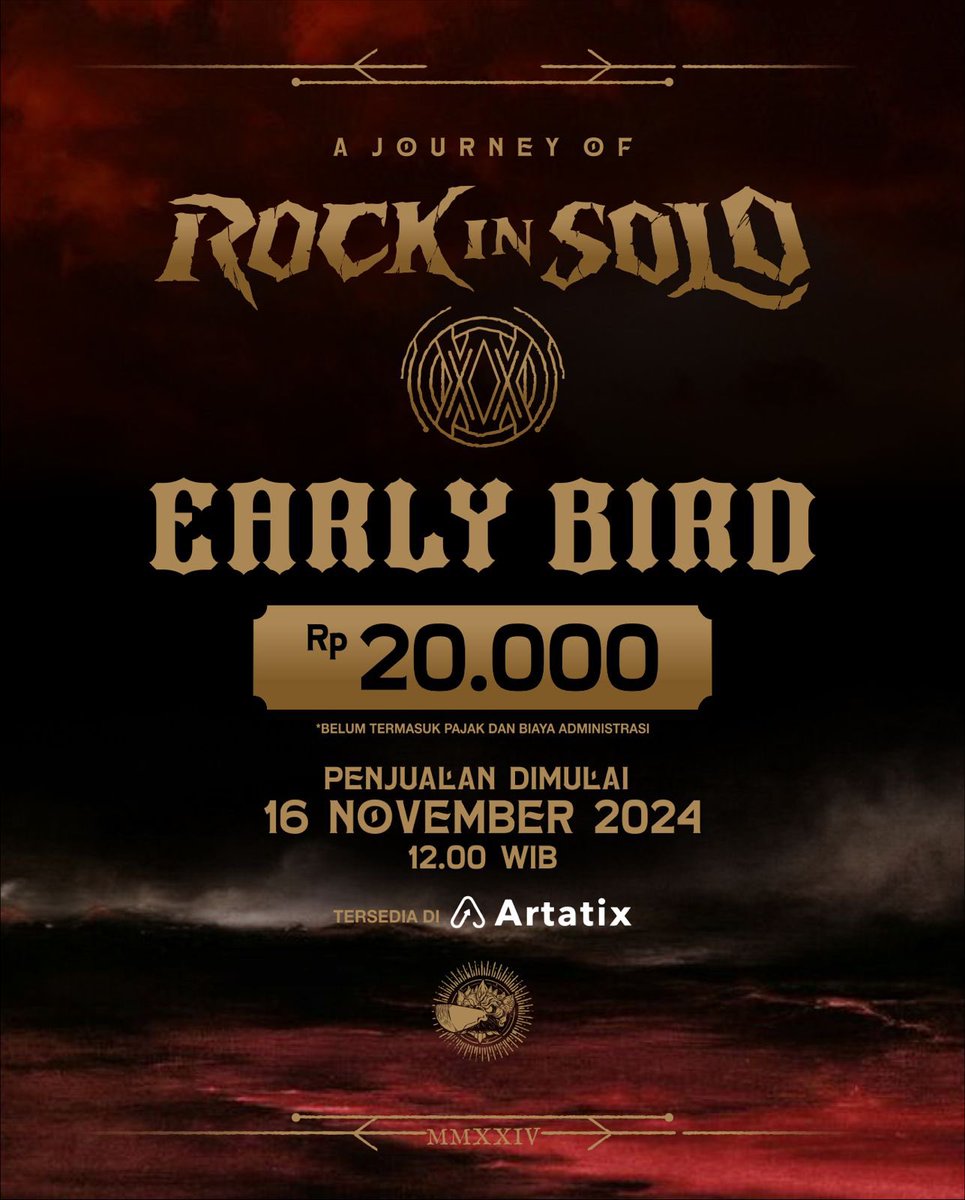 20 tahun perjalanan Rock In Solo dan inilah bentuk terima kasih kepada seluruh pihak yang menemani kami. 

Dapatkan tiket Early Bird A Journey of Rock In Solo: XX pada Sabtu, 16 November 2024 mulai pukul 12.00 hanya di <a href="/artatixcoid/">Artatix</a>