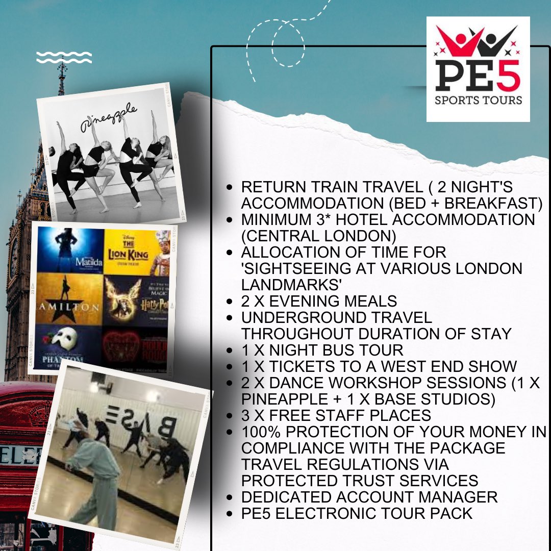 London in May 2025! 🤩

A 2 night trip with 2 dance workshops and a west end show included! 🎟️

Please come to see Miss Marmion in the PE base to put your name down if you are interested! 

You do not have to be involved with dance club in school to join the trip. @renfrew_high