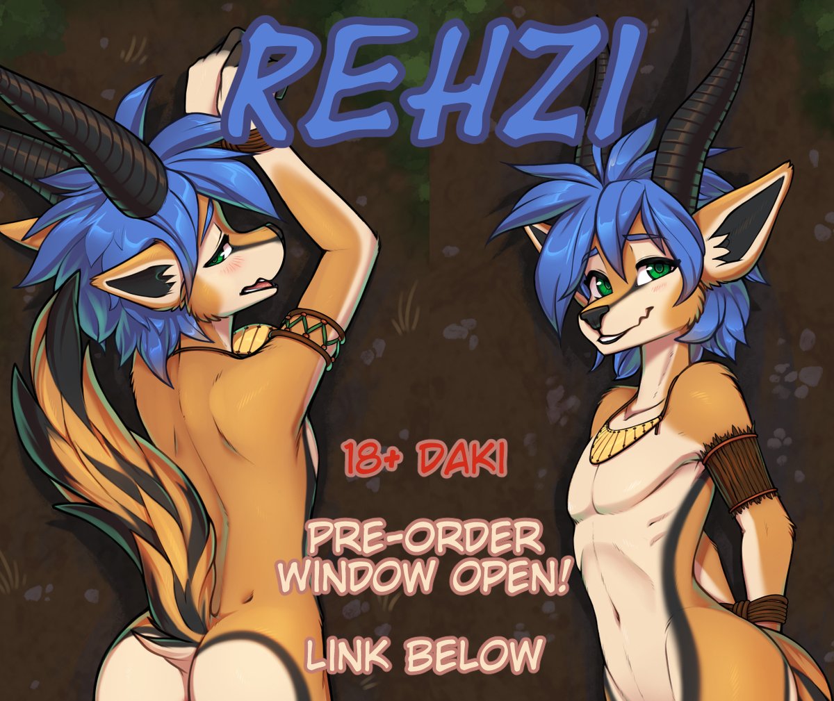 Remember the best femboy gazelle from that one dumb comic I did ages ago??? We'll Rehzi's got a daki now! Pre-0rders are open, with the link in replies!