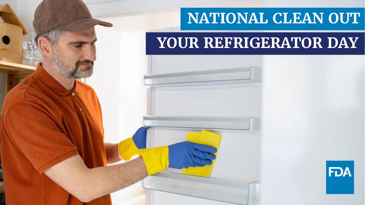 A clean fridge is a safer fridge! This #NationalCleanOutYourFridgeDay, take a few minutes to clean the inside walls and shelves of your fridge. Use hot water and a mild liquid dishwashing detergent, rinse, then dry with a clean cloth or paper towel. fda.gov/food/buy-store…