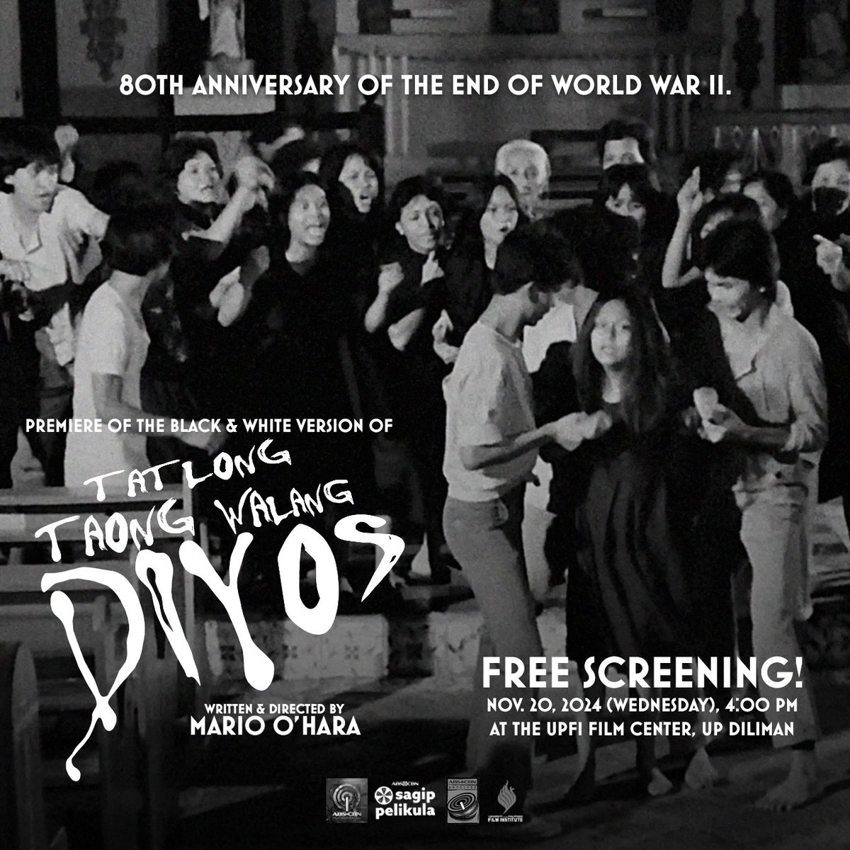 SagipPelikula's tweet photo. "Kung gusto n'yo ng kalayaan, lumaban kayo para sa inyong sarili."

Watch the black-and-white version of #MarioOHara’s 1976 classic film #TatlongTaongWalangDiyos.

Register here to watch for FREE: https://t.co/3sBHZQc6wU

Nov. 20 (Wed) 4PM @ #UPFIFilmCenter 

#ABSCBNSagipPelikula https://t.co/t4pXLuoNmC
