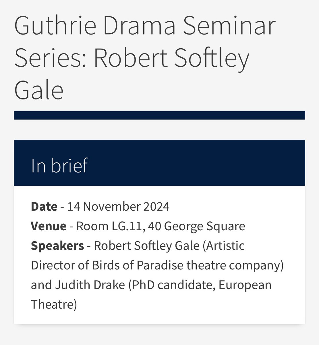 sonnet (@so___ch) on Twitter photo Yesterday at Guthrie Drama Seminar, <a href="/robertsoftley/">Robert Softley Gale</a> shared his insights as Artistic Director of <a href="/BOPTheatre/">Birds of Paradise</a> on creative embed of access and disability justice in Bop's work. What an inspiring and witty session. Thank you! (totally forgot to take a good photo) Yesterday at Guthrie Drama Seminar, <a href="/robertsoftley/">Robert Softley Gale</a> shared his insights as Artistic Director of <a href="/BOPTheatre/">Birds of Paradise</a> on creative embed of access and disability justice in Bop's work. What an inspiring and witty session. Thank you! (totally forgot to take a good photo)