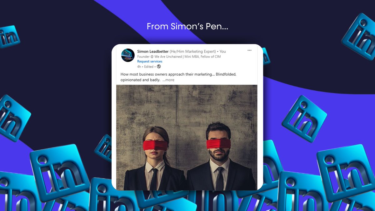weare_unchained's tweet image. How most business owners approach their marketing… Blindfolded, opinionated and badly.

LINK TO FULL POST: zurl.co/6vMt 

#marketinginsight #cognitivebias #unchainedsocial #unchainedfriday
