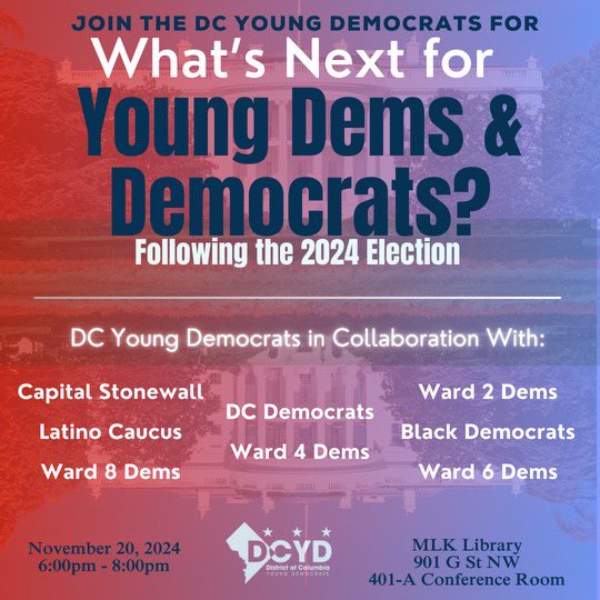 Ward 2 Democrats (@ward2dems) on Twitter photo Join the <a href="/DCYDs/">DC Young Democrats</a>, Ward 2 Democrats and #Democrats from across the District for a social hour and discussion on what is next post election. Info: ward2democrats.org/events Join the <a href="/DCYDs/">DC Young Democrats</a>, Ward 2 Democrats and #Democrats from across the District for a social hour and discussion on what is next post election. Info: ward2democrats.org/events