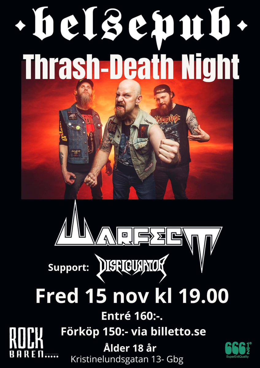 Tonight we're thrashing @rockbarengbg ! Come join the mayhem!

facebook.com/events/2234661…

#warfect #thrash #thrashmetal #live #tour #gothenburg #belsepub #rockbaren #disfigurator