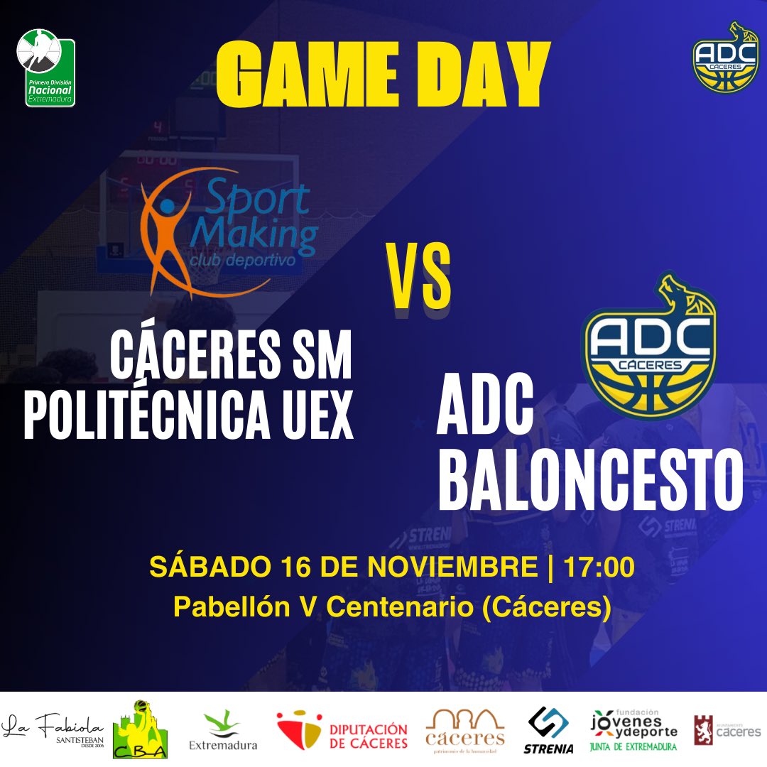 adcbaloncesto's tweet photo. 𝟏ª 𝐃𝐢𝐯. 𝐍𝐚𝐜. 𝐌𝐚𝐬𝐜 | 🏀

 @CaceresSMBasket 🆚 ADC Baloncesto 
📅 Sábado 16/11
🕕 17:00 
📍Pabellón V Centenario (Cáceres)

💙💛🏀

#ADC #Desde1992 #SomosCantera #SomosFamilia https://t.co/p9ghdMgoNC