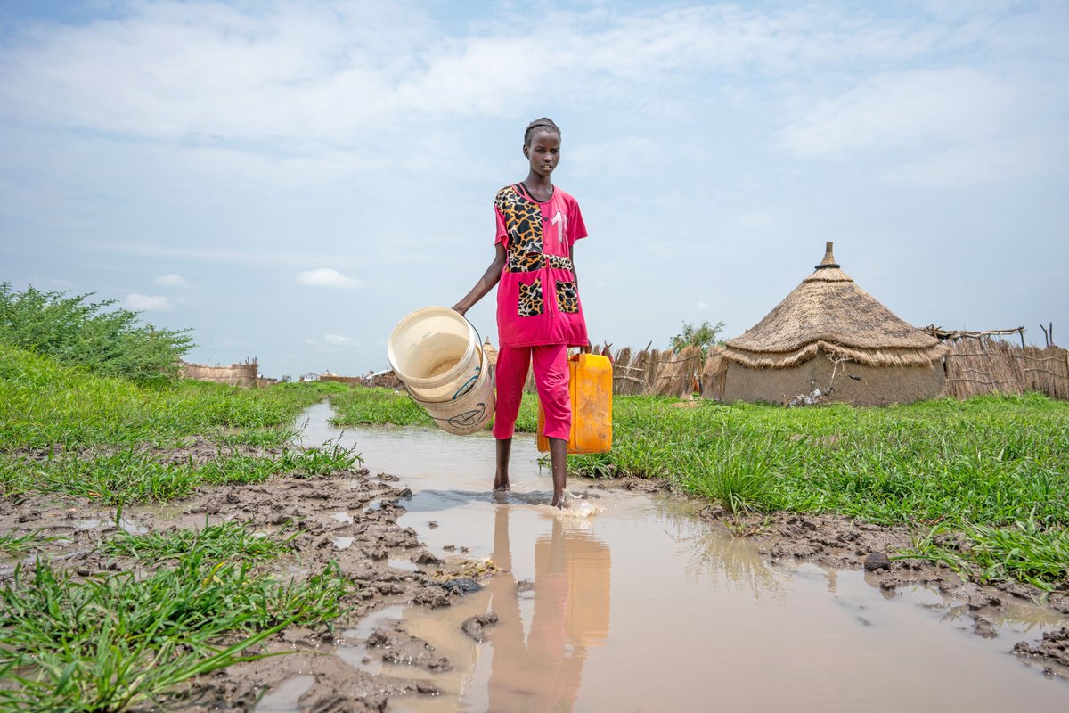 unicefssudan's tweet photo. Climate induced floodings in #SouthSudan have had a devastating impact on local communities, as well as families who fled the #Sudancrisis, pointing to an increase in:

Malnutrition
Waterborne diseases
Learning loss

To protect children, we need #ClimateAction NOW !
#COP29Baku https://t.co/t5x3sZGfrr