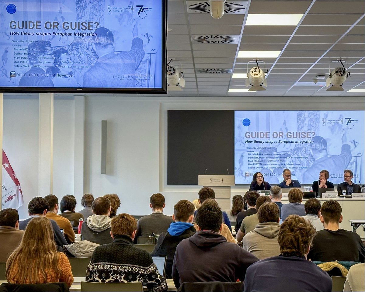 College of Europe (@collegeofeurope) on Twitter photo 💡Can integration theories keep up with today’s EU?
🗣️This was the question at the heart of yesterday's debate with <a href="/michelemchang/">Michele Chang</a>, <a href="/MarkPollackIR/">Mark A. Pollack</a>, <a href="/dermot_hodson/">Dermot Hodson</a>, <a href="/UwePuetter/">Uwe Puetter</a>, Michelle Egan, and Sabine Saurugger!
👀What’s your take – time for new integration theories or not? 💡Can integration theories keep up with today’s EU?
🗣️This was the question at the heart of yesterday's debate with <a href="/michelemchang/">Michele Chang</a>, <a href="/MarkPollackIR/">Mark A. Pollack</a>, <a href="/dermot_hodson/">Dermot Hodson</a>, <a href="/UwePuetter/">Uwe Puetter</a>, Michelle Egan, and Sabine Saurugger!
👀What’s your take – time for new integration theories or not?